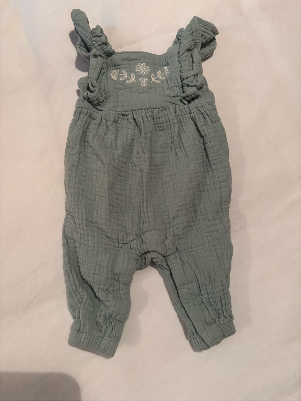 Carter's Sage Green Muslin Ruffle-Strap Overalls